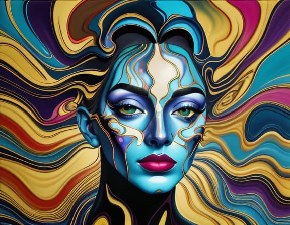 Surrealist Portrait in Oil Painting Style with Rippled Refle...