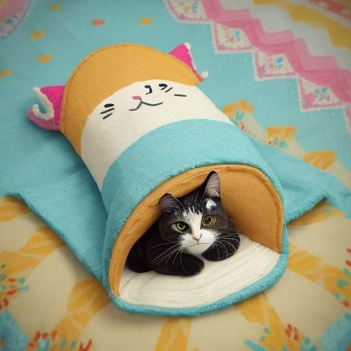 Cat in Taco Costume on Blanket, Folk Art Illustration