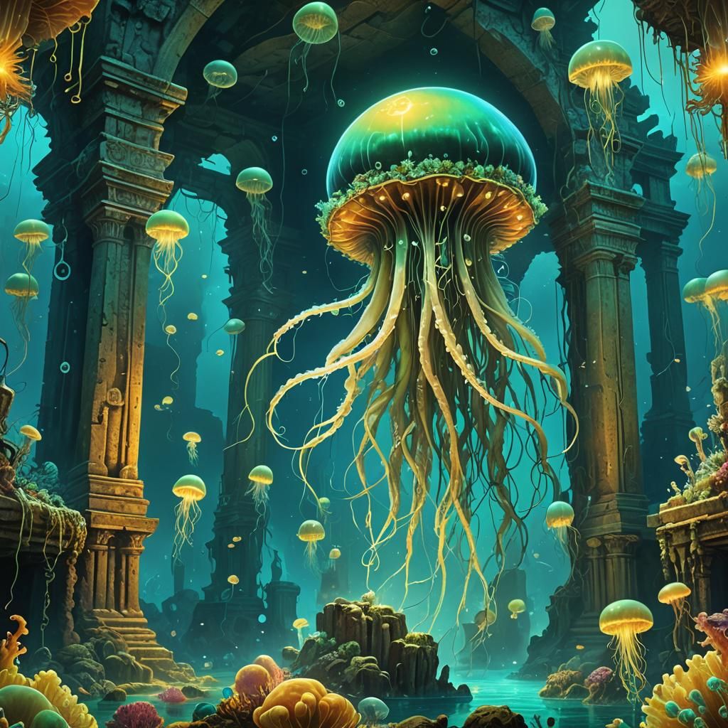 Surreal Underwater Scene with Giant Squid, Beksiński-Inspire...