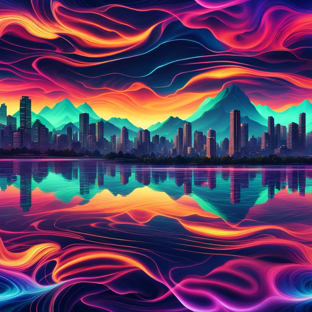 Synthwave Aurora Over Vancouver: Digital Matte Painting