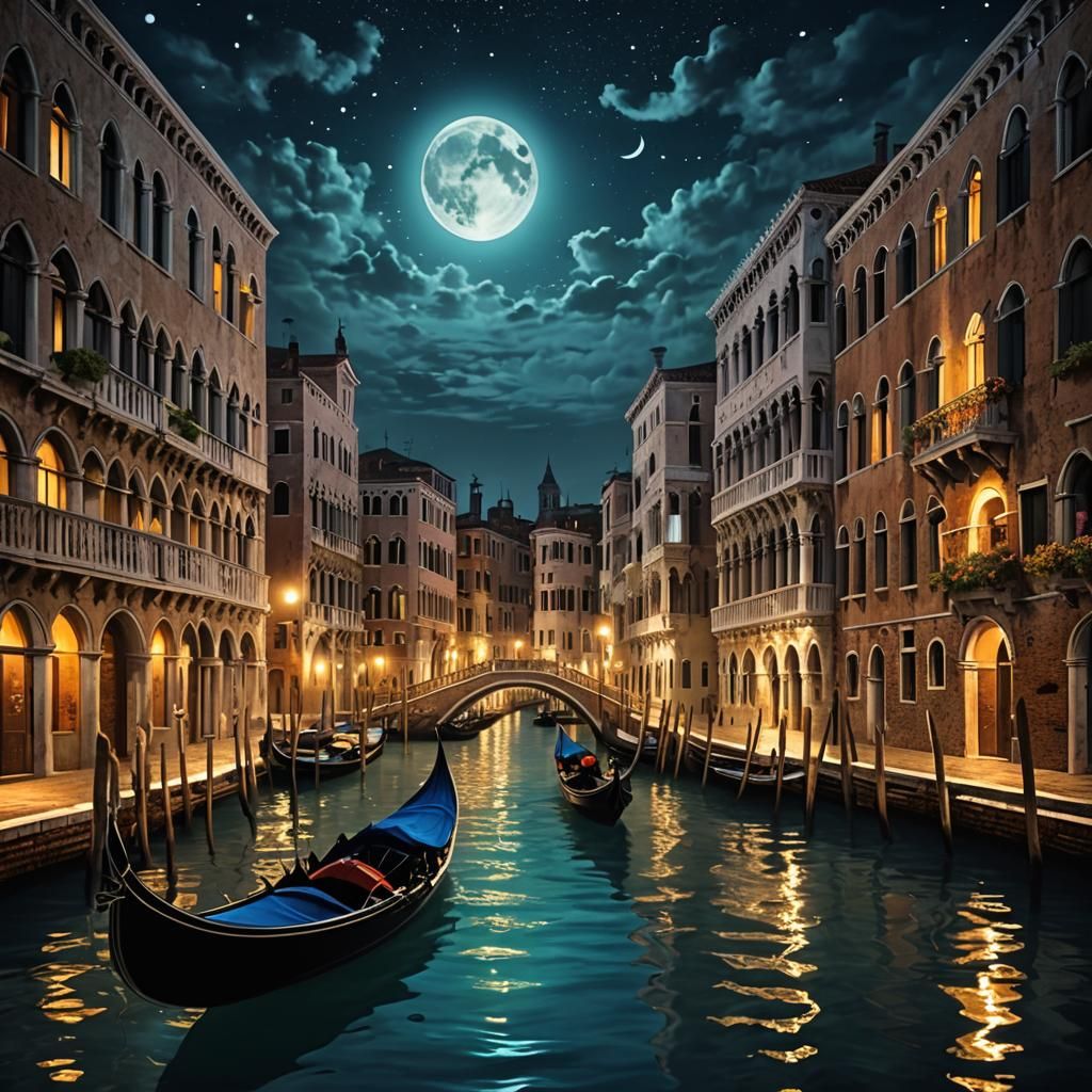 Magical Venice Gondolas in Whimsical Utopian Fantasy