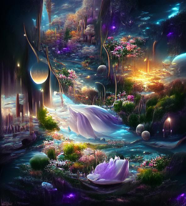 Luminous Bioluminescent Water Lily Fantasy Landscape