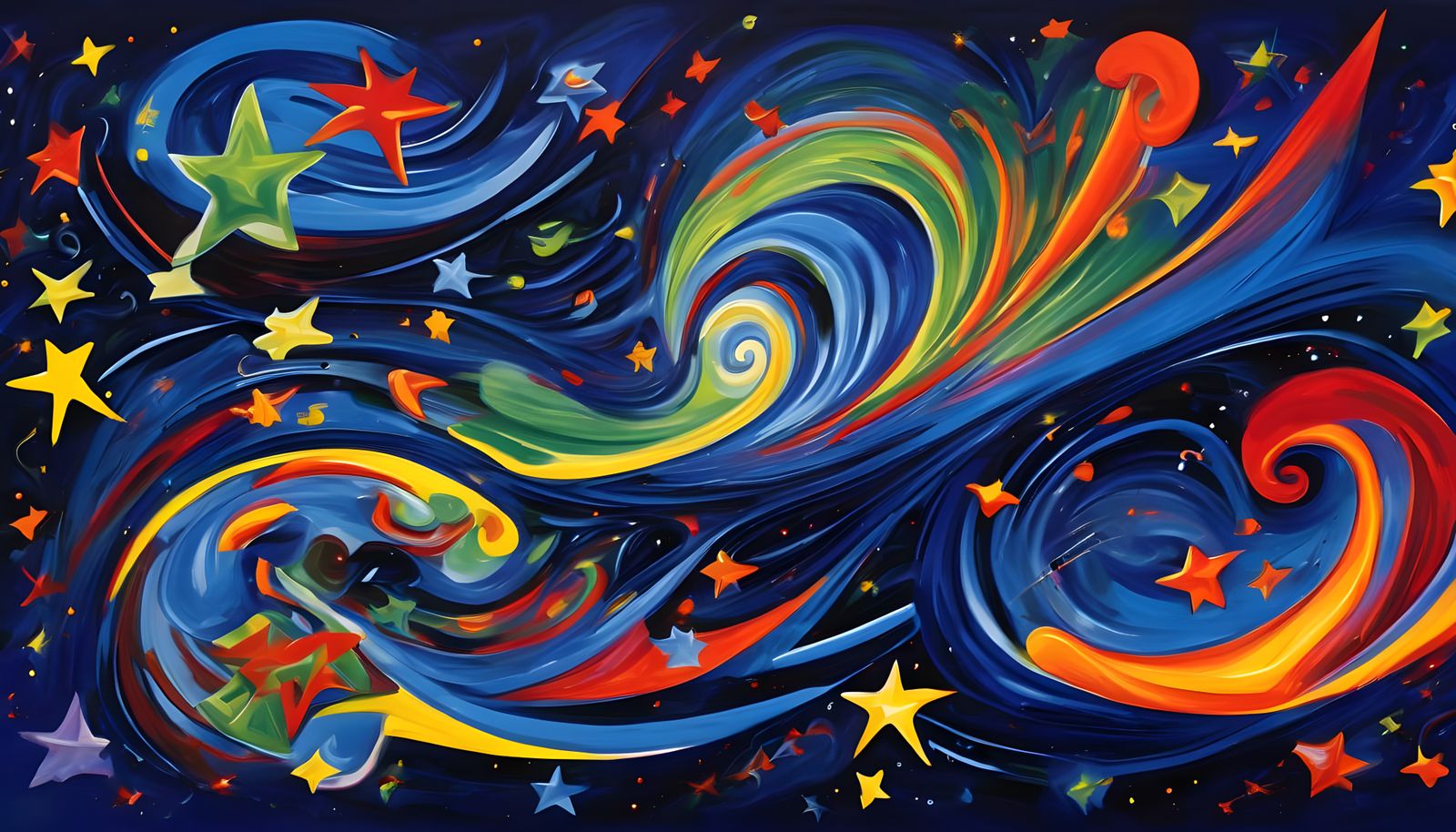 Surreal Cosmos of Swirling Stars in Miró Style