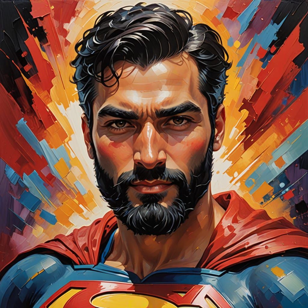 Elegant Superman with Velvet Cape in Neo-Expressionist Style