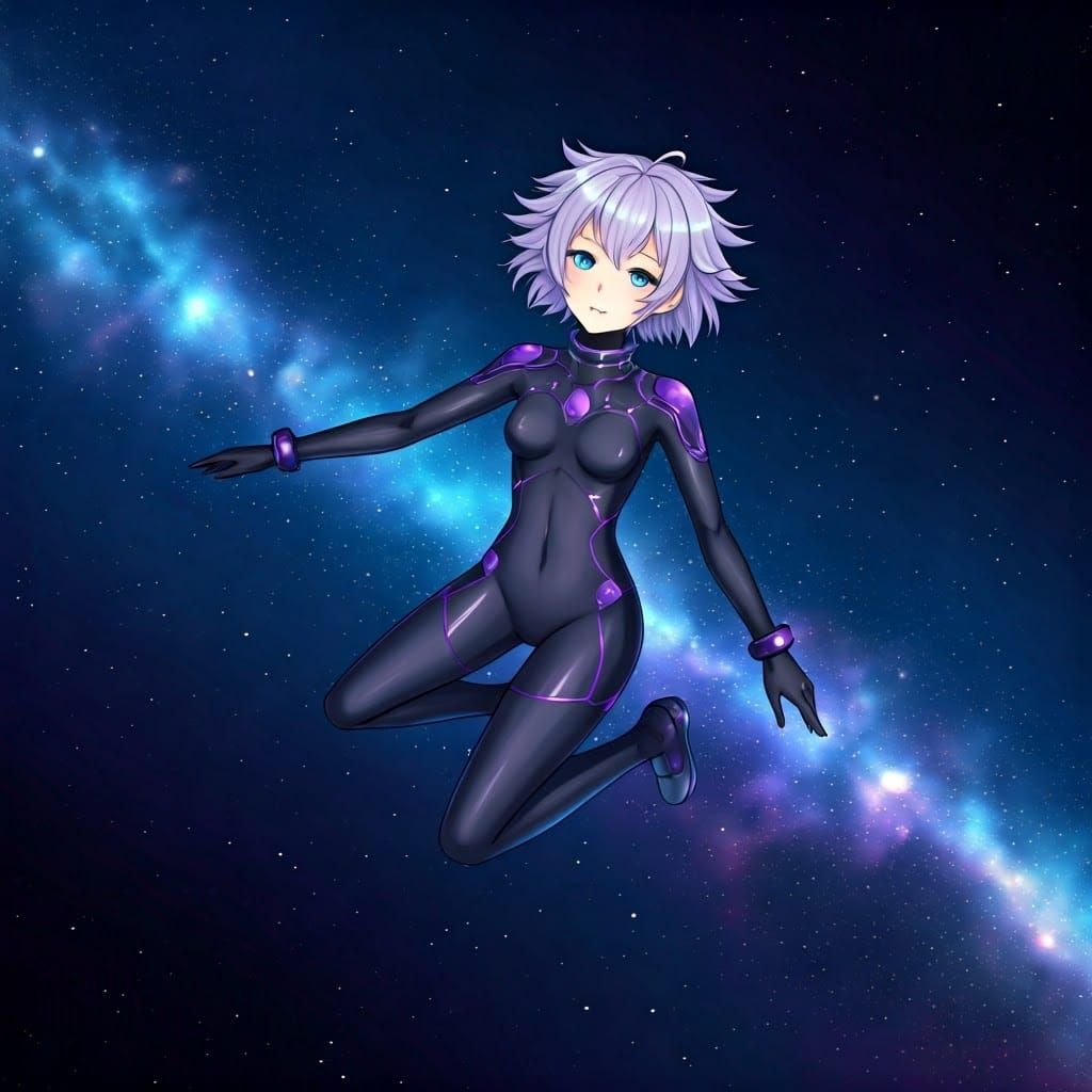 Anime Girl in Space with Vibrant Nebulae
