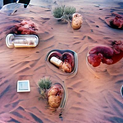 Surreal Desert: Organs in Jars on a Table