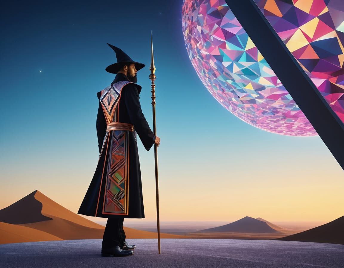 Surreal Futuristic Wizard in a Cosmic Art Deco Realm