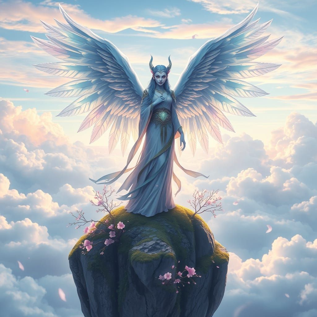 Majestic Draenei Woman with Wings, WLOP and Mucha Inspired