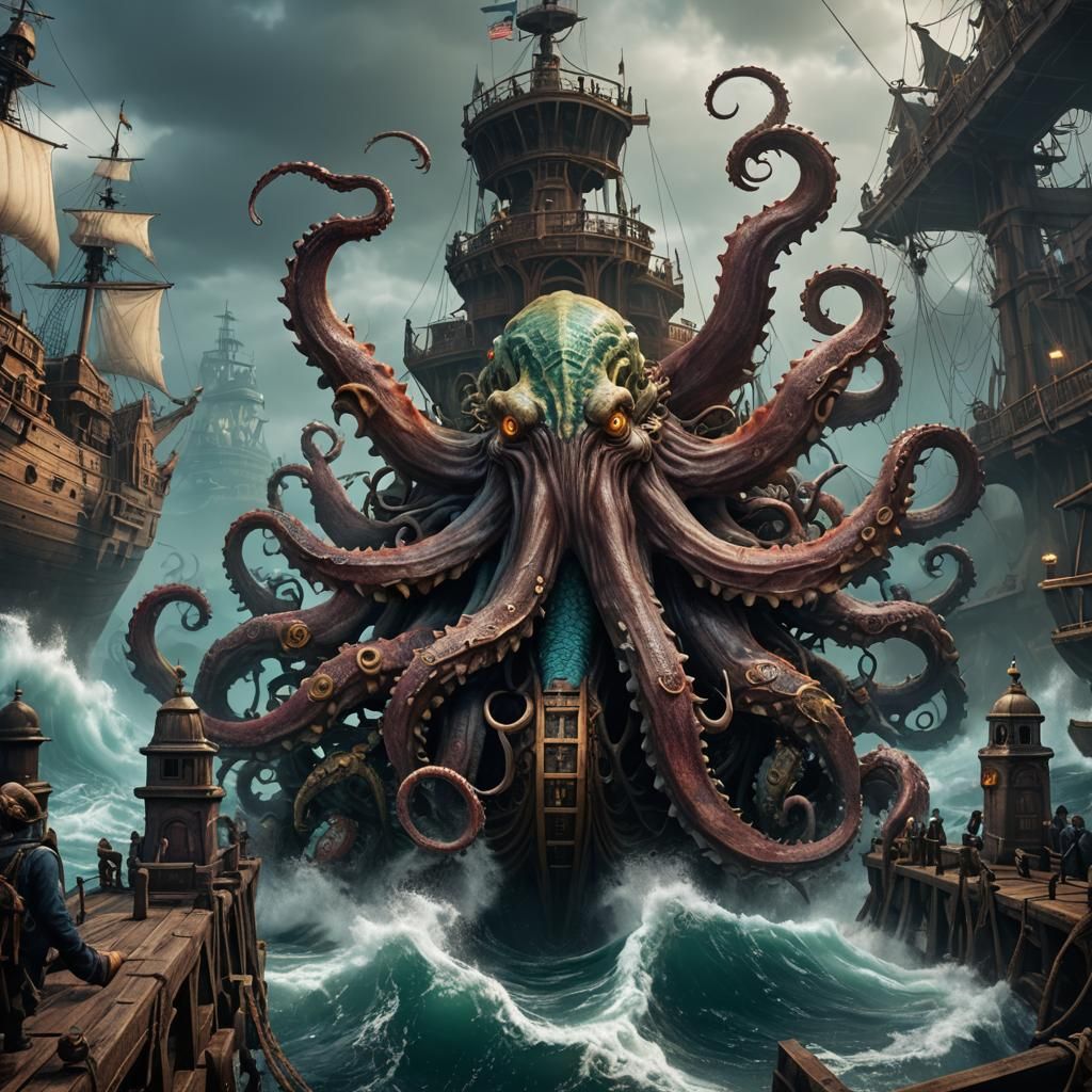 Detailed Kraken Matte Painting in Deep Color