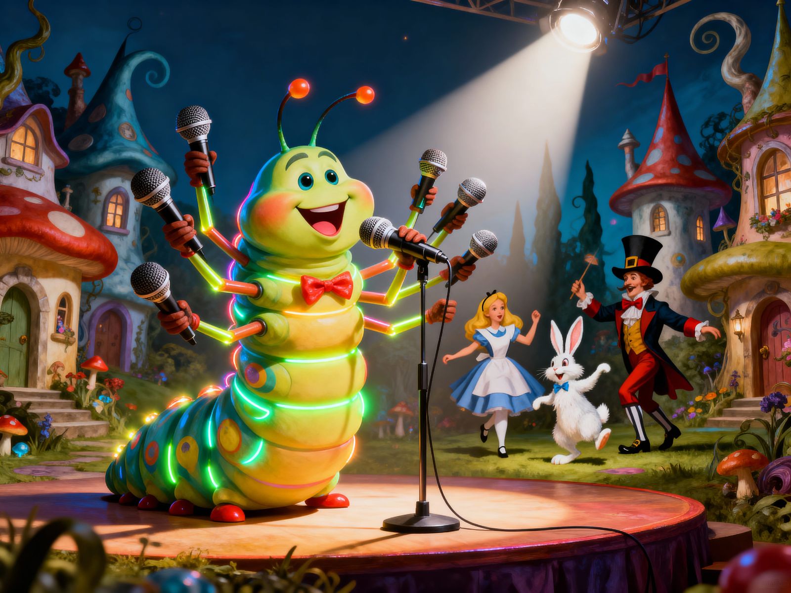 Happy Absolem Sings to Dancing Alice Characters in Surreal T...