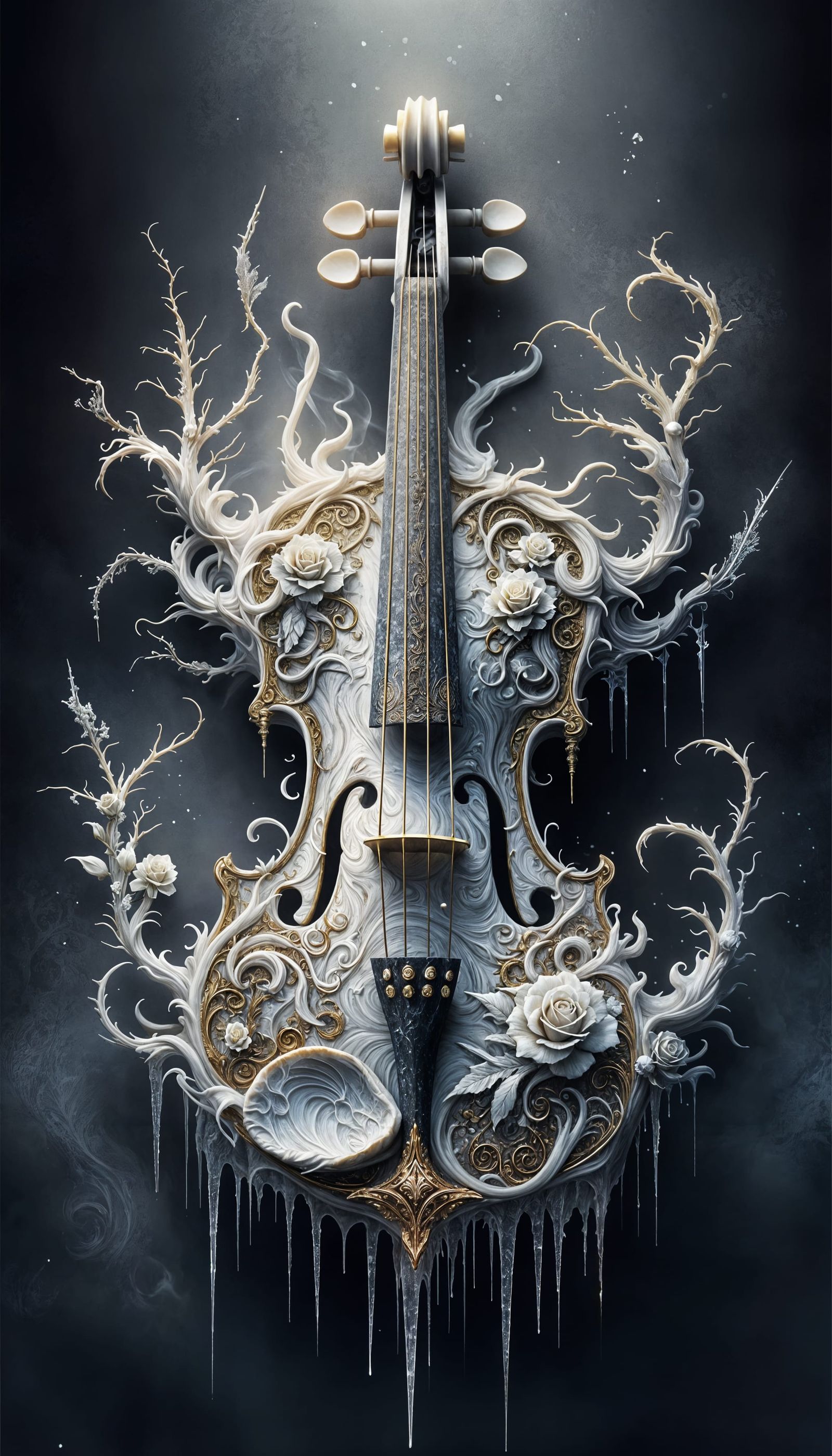 Ethereal Frost-Edged Violin in Golden Bloom