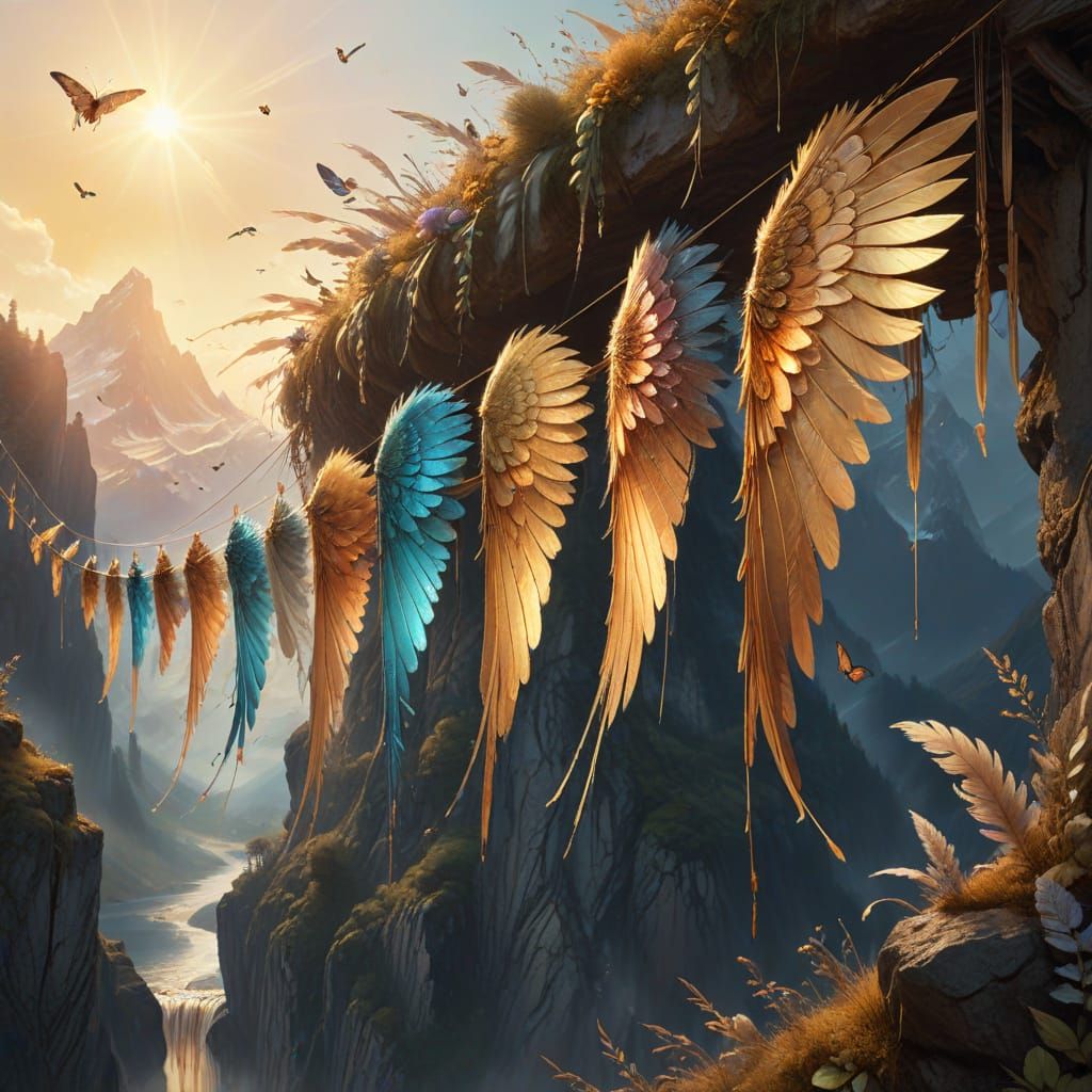 Fantasy Wings on a Clothesline: Whimsical Illustration