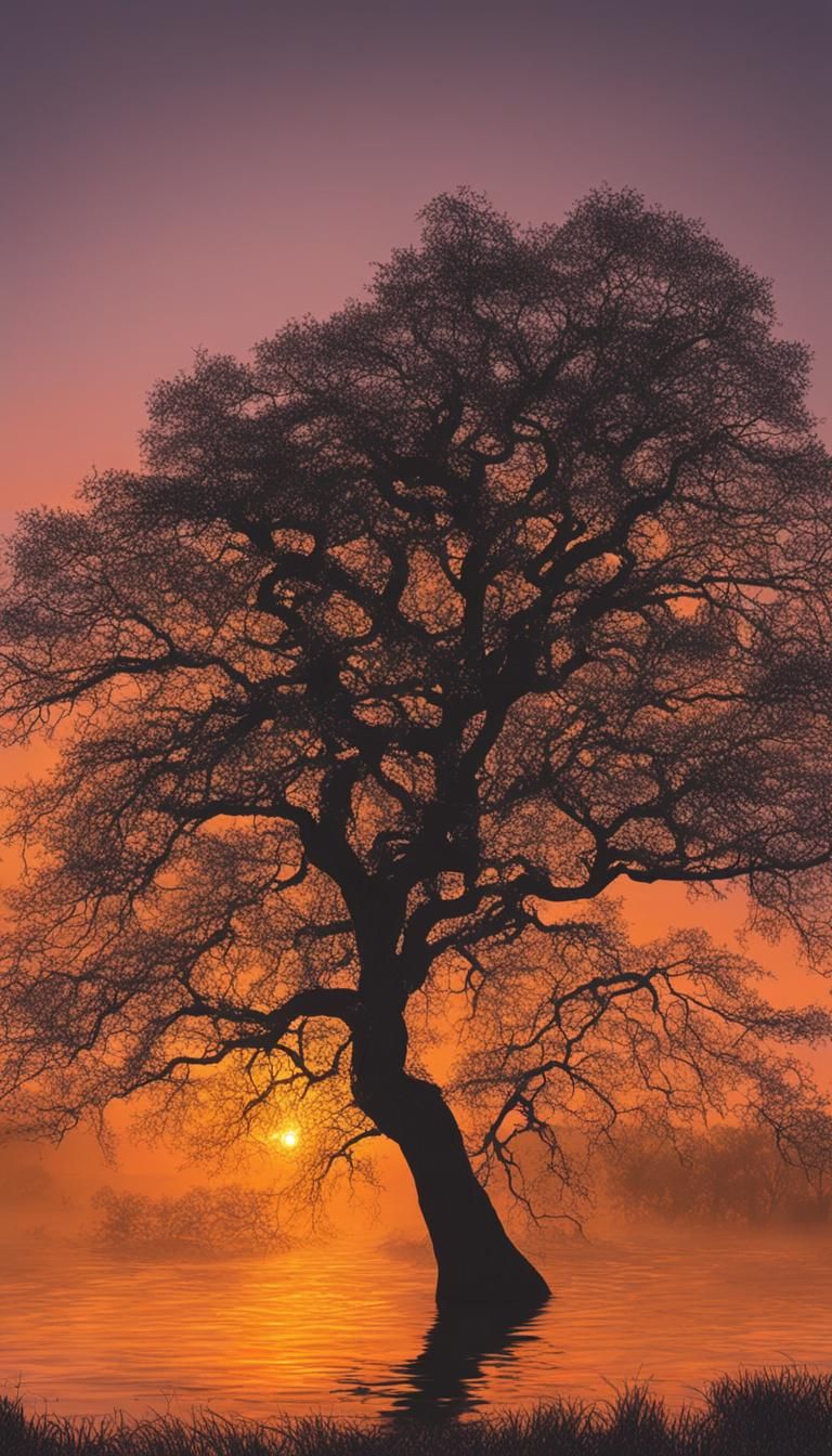 Stunning Tree Silhouetted at Sunset