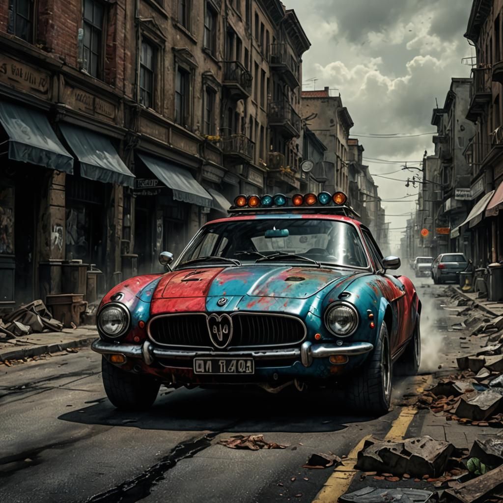 Zombie Apocalypse Maserati Rally Car in Triadic Color