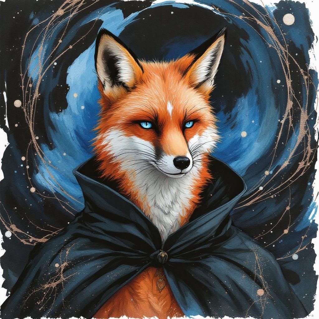 Hyperrealistic Anthropomorphic Fox in Dark Elegance