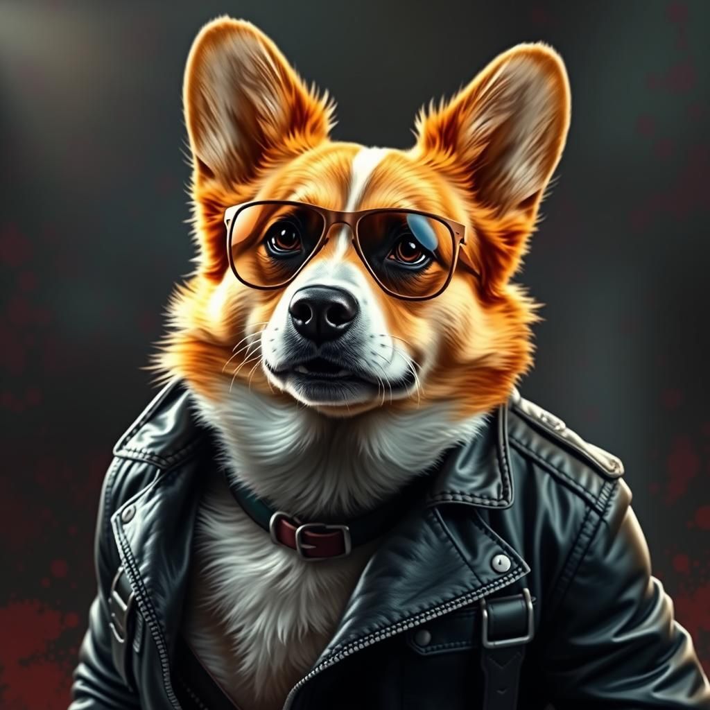 Fierce Biker Corgi in Hyperrealistic Splash Art