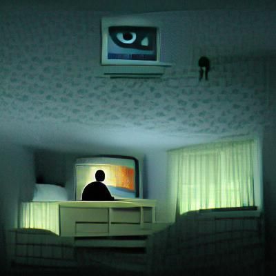 Ominous Figure Watching TV in Creepy Room