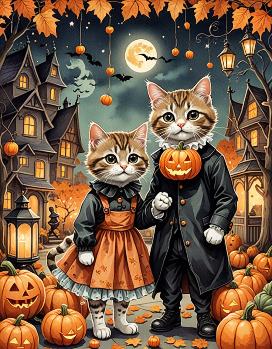 Cute Kittens in Vintage Halloween Costumes