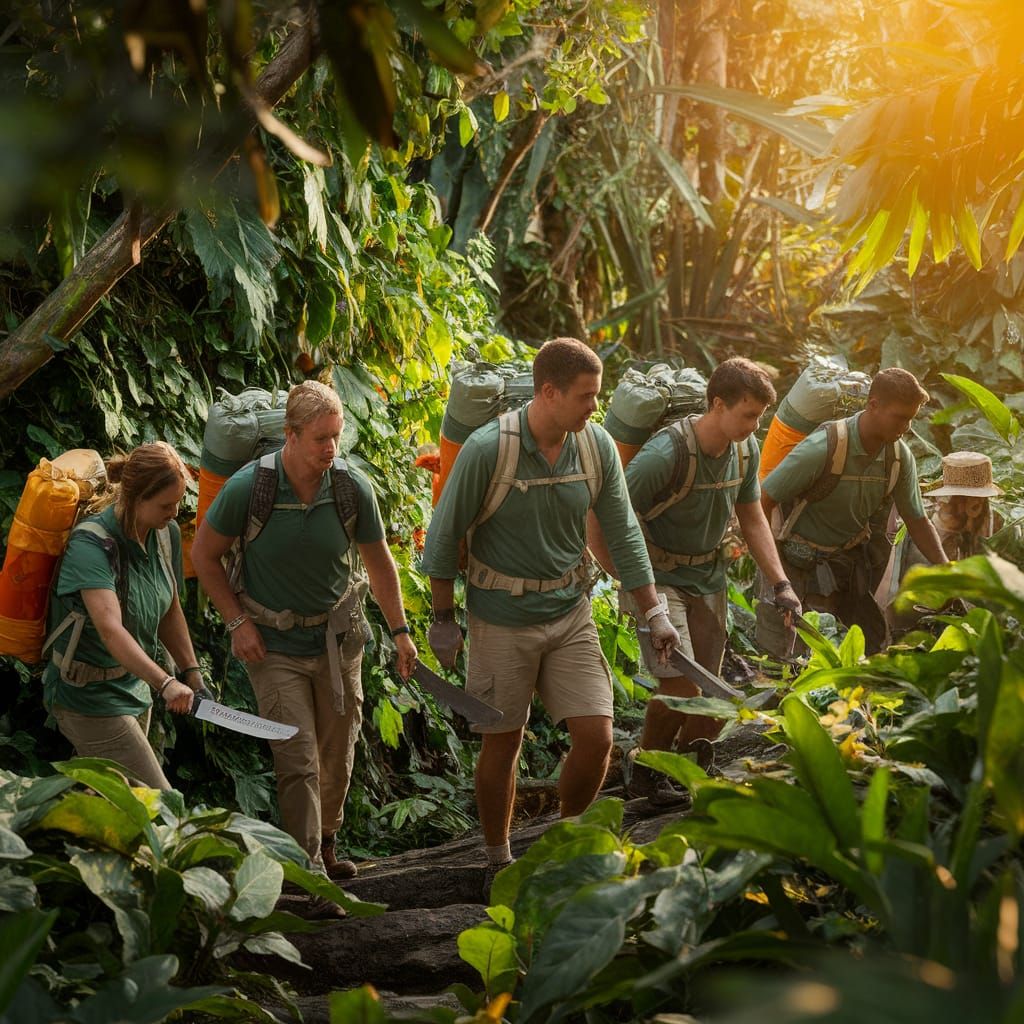 Explorers in a Lush Jungle Scene