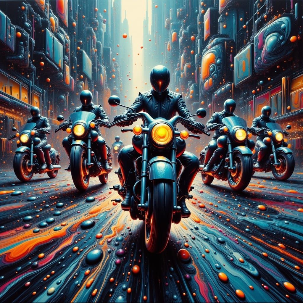 Racing Motorcycles Through a Cyberpunk Cityscape in a Viscou...