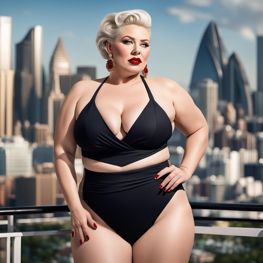 Curvy Woman with Elegant Hairstyle in Cityscape