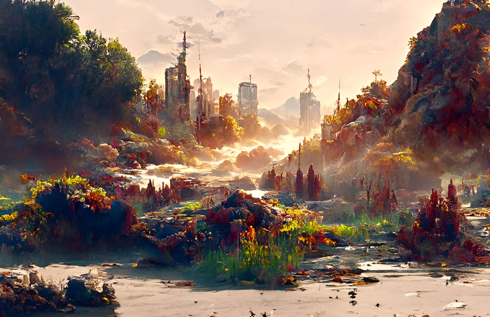 Post-Apocalyptic City Landscape Painting