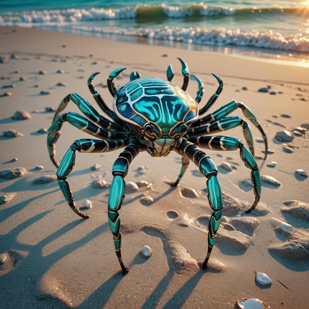 Surreal Zebra-Crab Hybrid on Beach in Digital Art