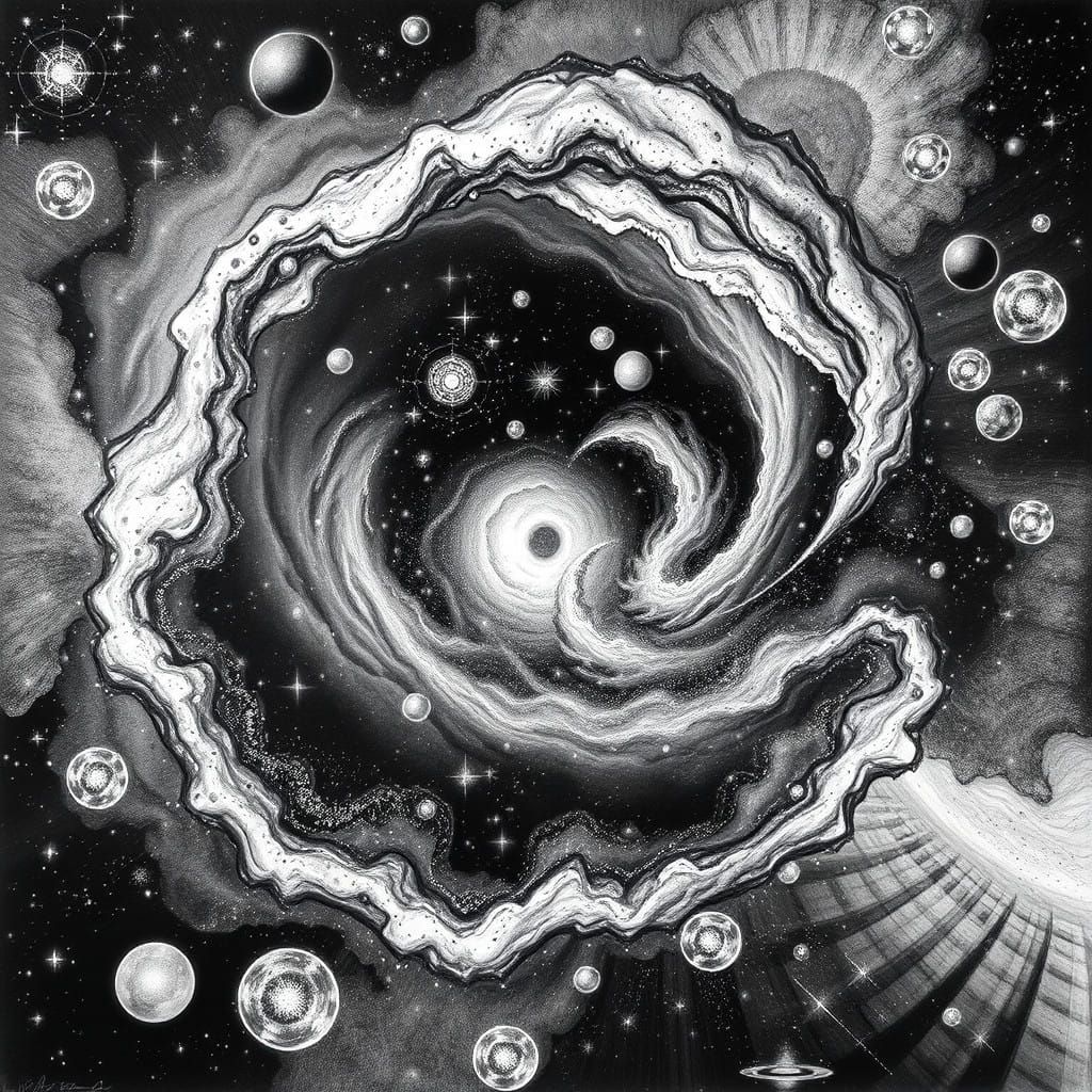 Surreal Celestial Dreamscape in Hyperdetailed Charcoal Style
