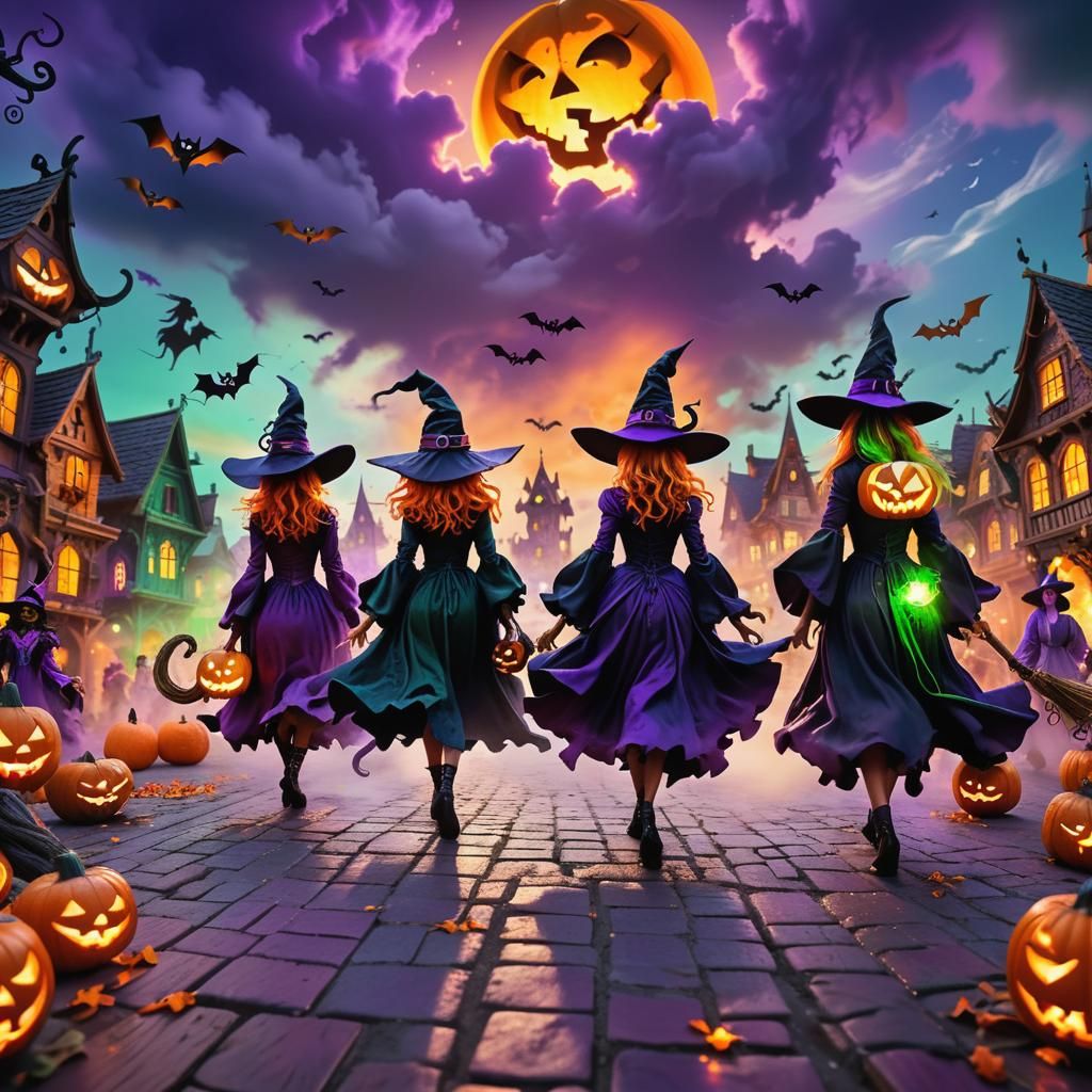 Halloween Mischief: Detailed Matte Painting in Vibrant Color...