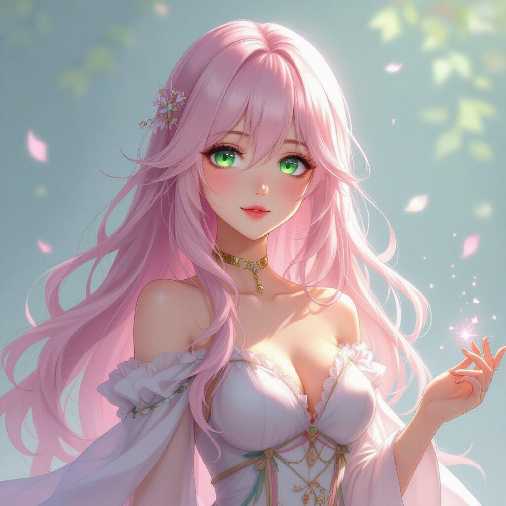 Ethereal Anime Girl with Pink Hair and Green Eyes