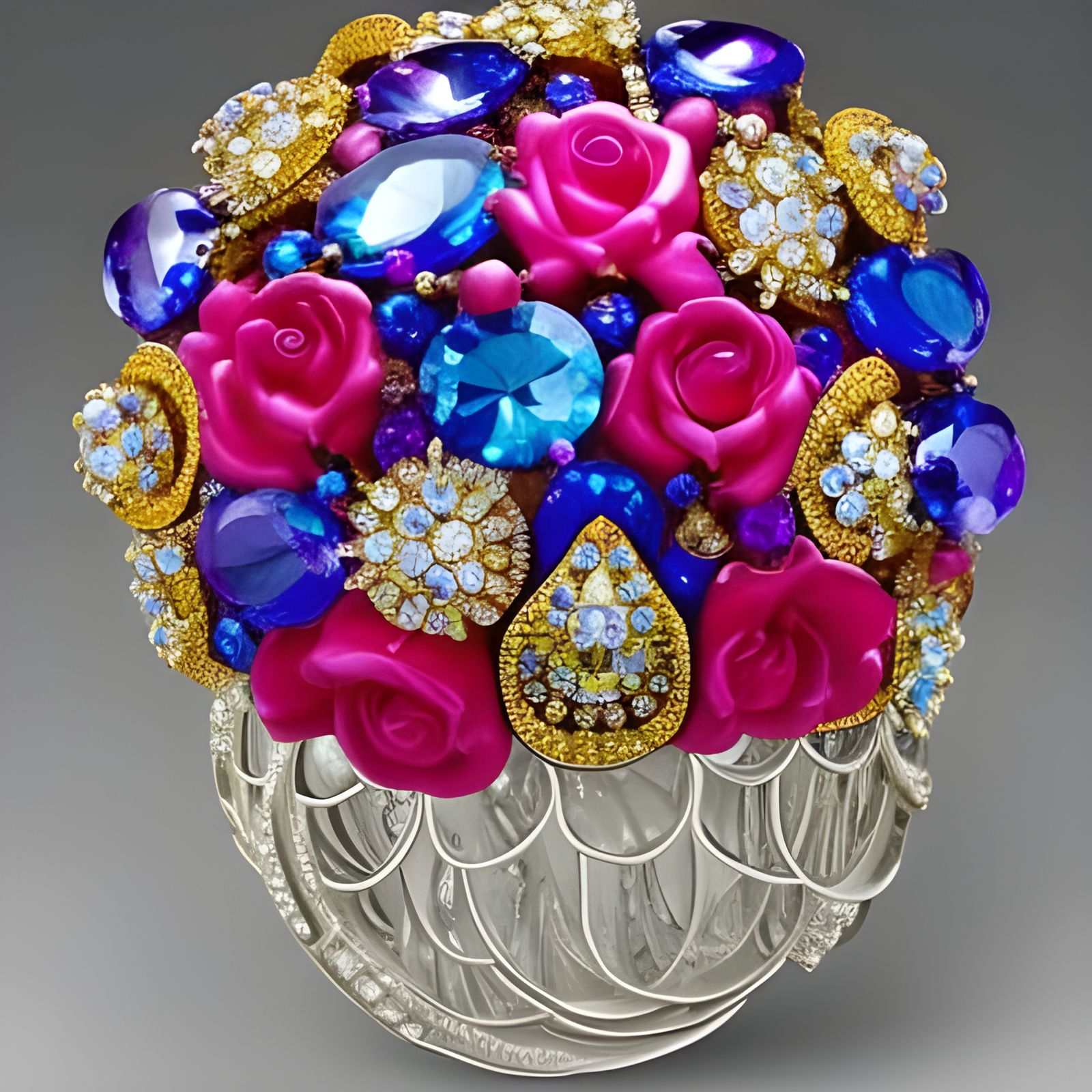 Gemstone Flower Bouquet in Hyperrealistic Splash Art