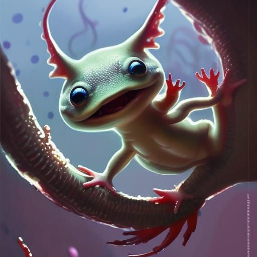 Smiling Baby Axolotl: Pixar-Style 3D Concept Art