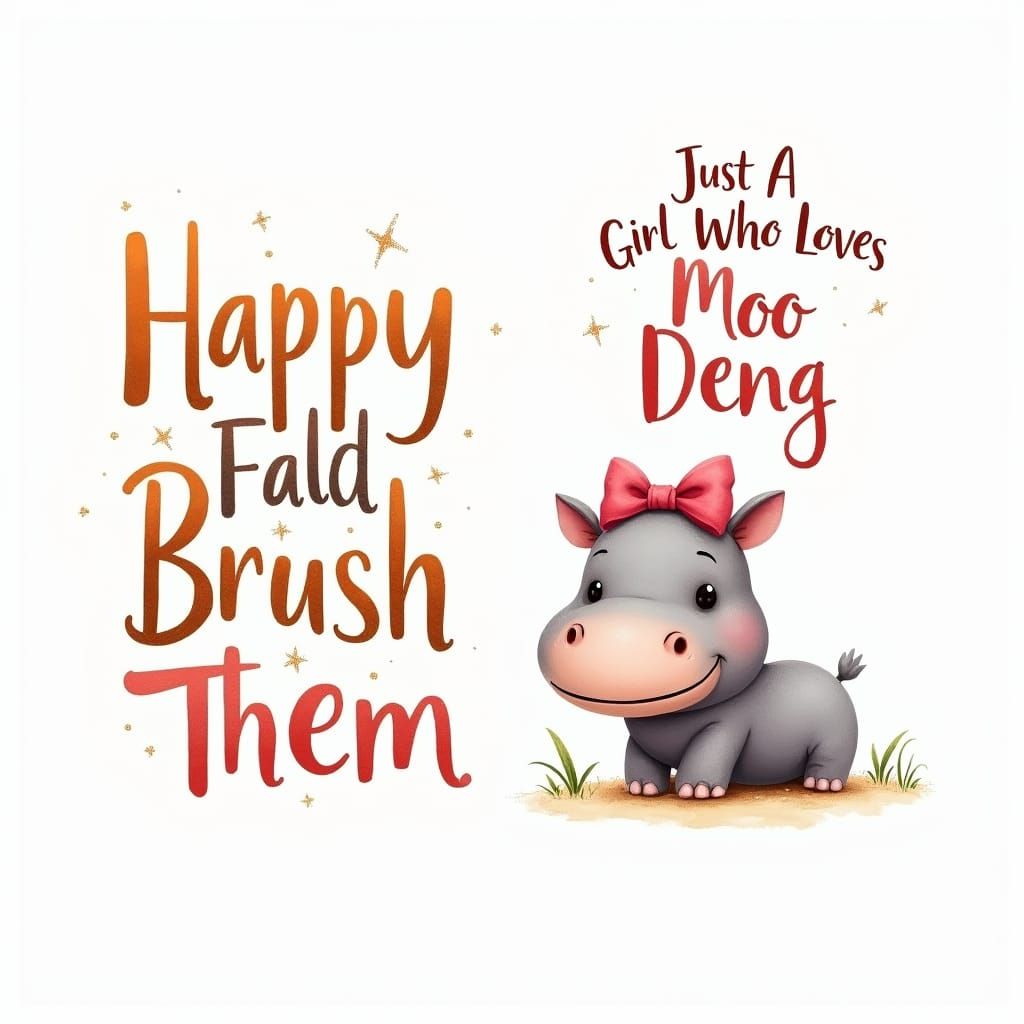 Adorable Hippo and Fall Text Illustrations in Fantasy Art St...