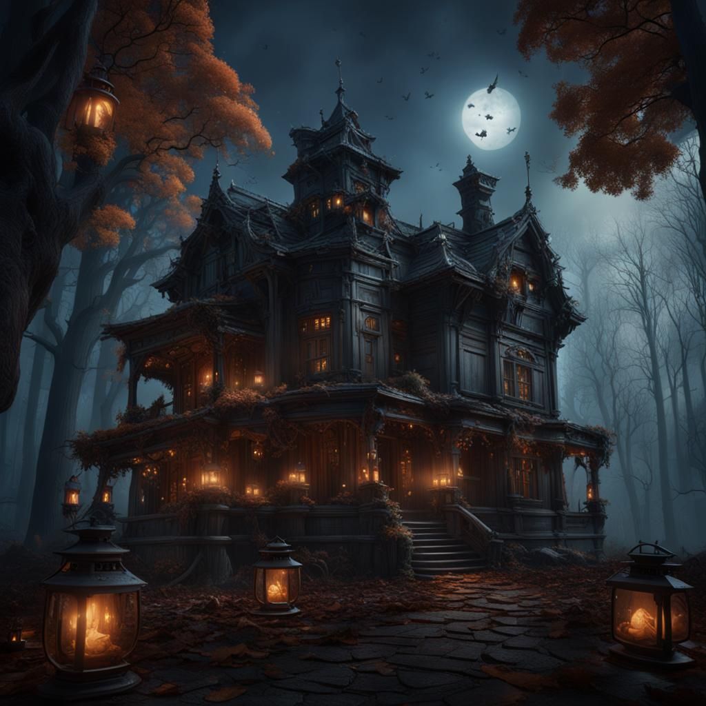 Eerie Mansion in Dark Forest: Fantasy Concept Art
