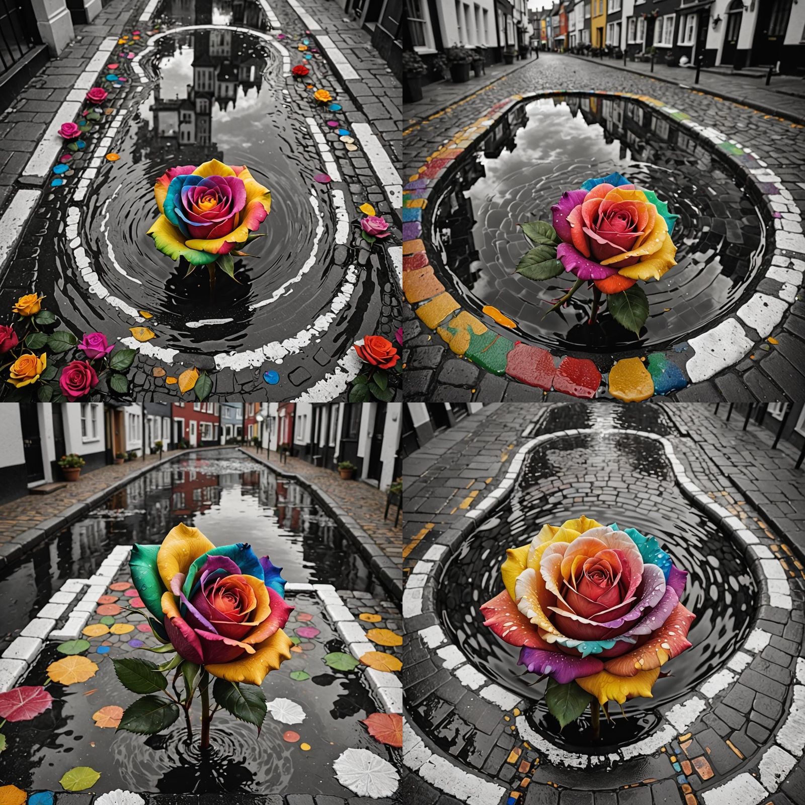 Cinematic Multi-Colored Rose in Fountain