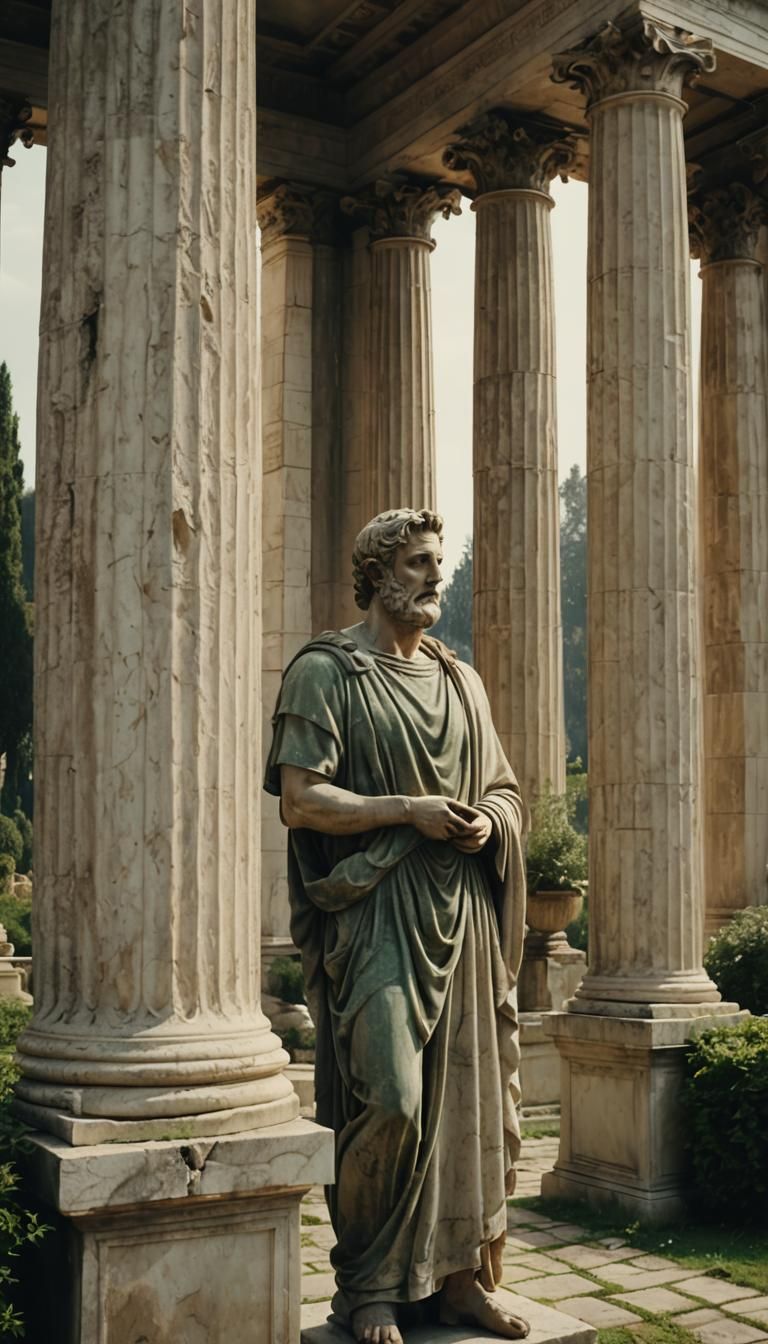 Serene Roman Philosopher in Garden, Cinematic Still