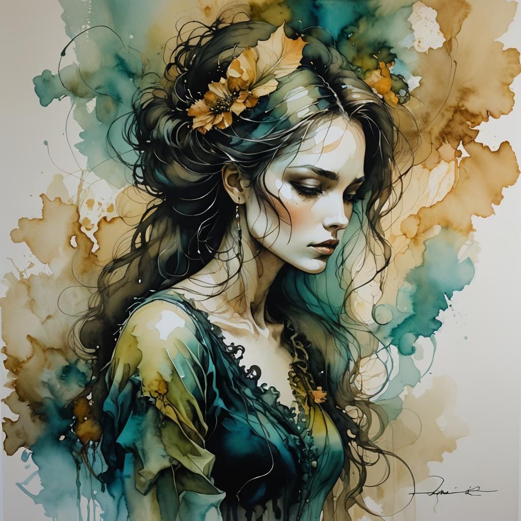 Romantic Portrait with Alcohol Ink and Bold Lines