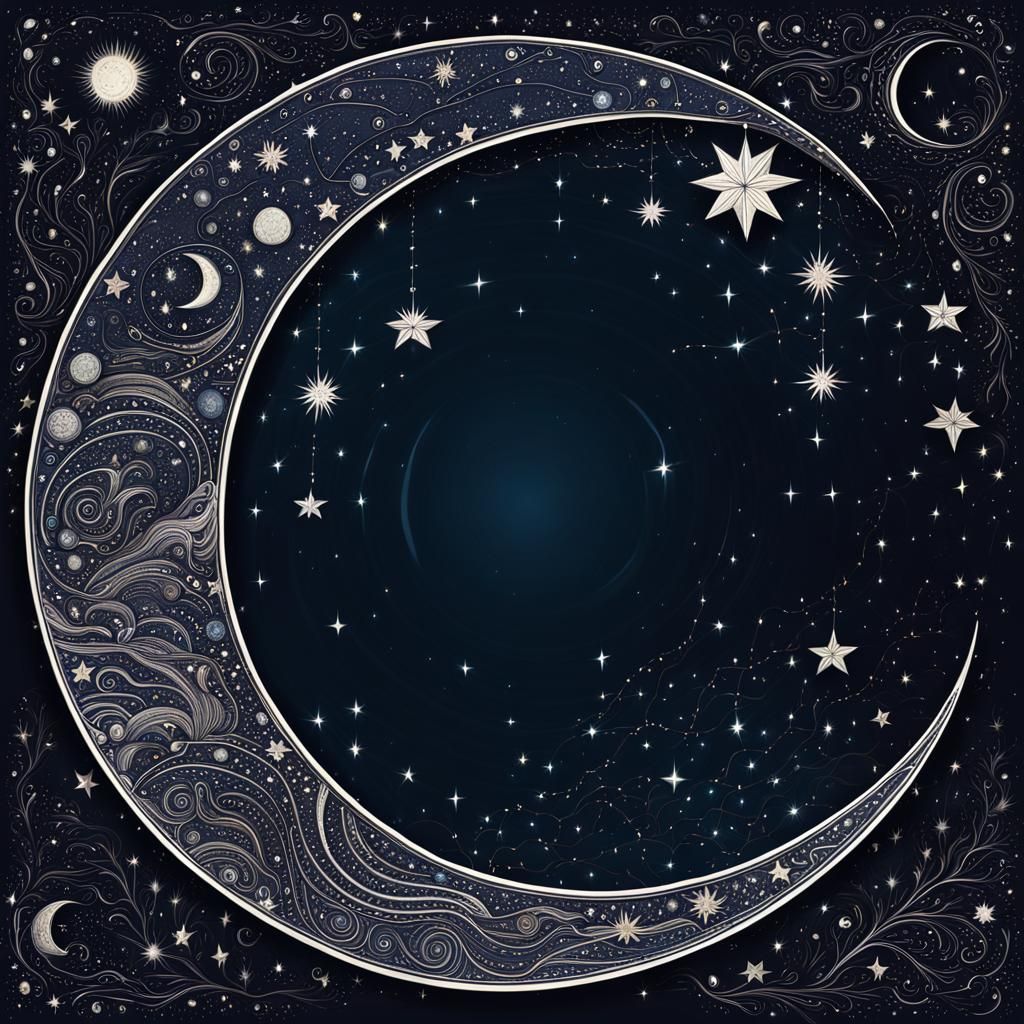 Crescent Moon with Star Constellation Patterns
