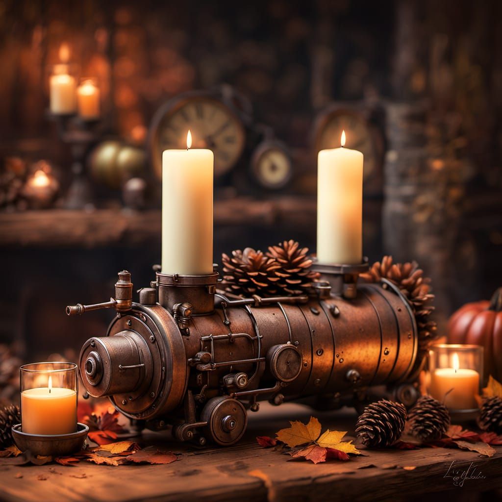 Autumn Centerpieces with Candles and Leaves in Glass Vases