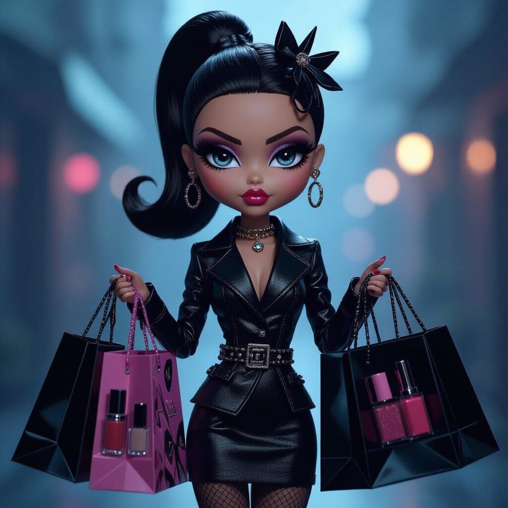Bratz Doll with Lip Gloss & Hair Accessories in Dark Tones