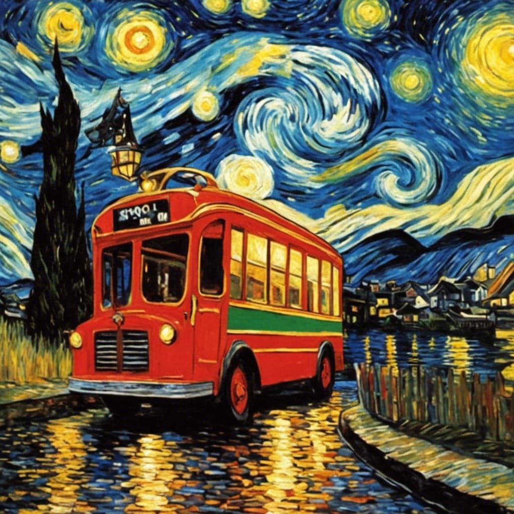 Skoolie Comedy Sketch by River in Starry Night Style