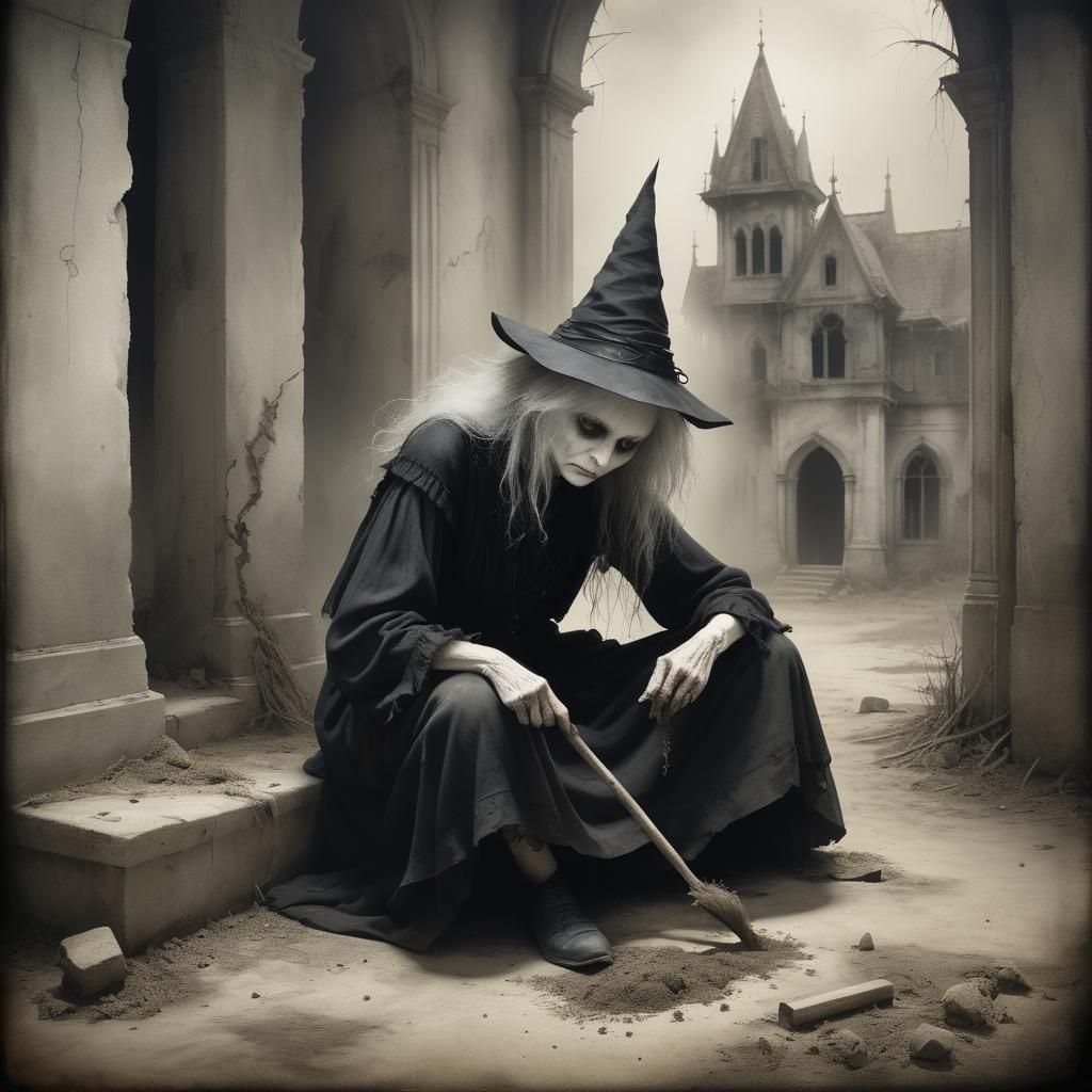 Eerie Witch Drawing in the Shadows