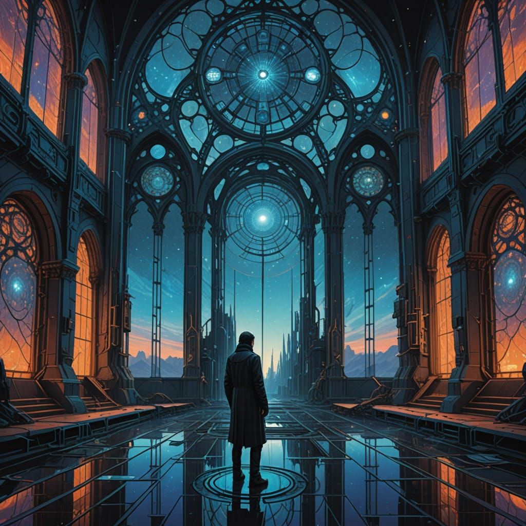 Surreal Space Cathedral with Celestial Holographic Windows