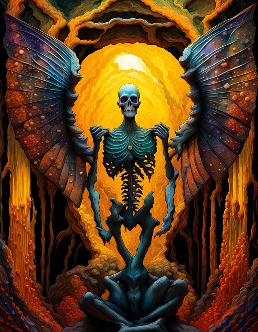 Bioluminescent Crystal Skull in Glistening Cave