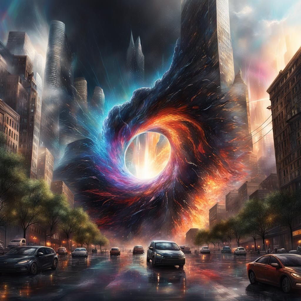 Hyperrealistic Black Hole Swallows City Street