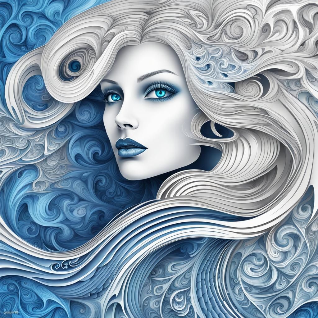 Sensual Blonde Vampire Portrait in Abstract Style
