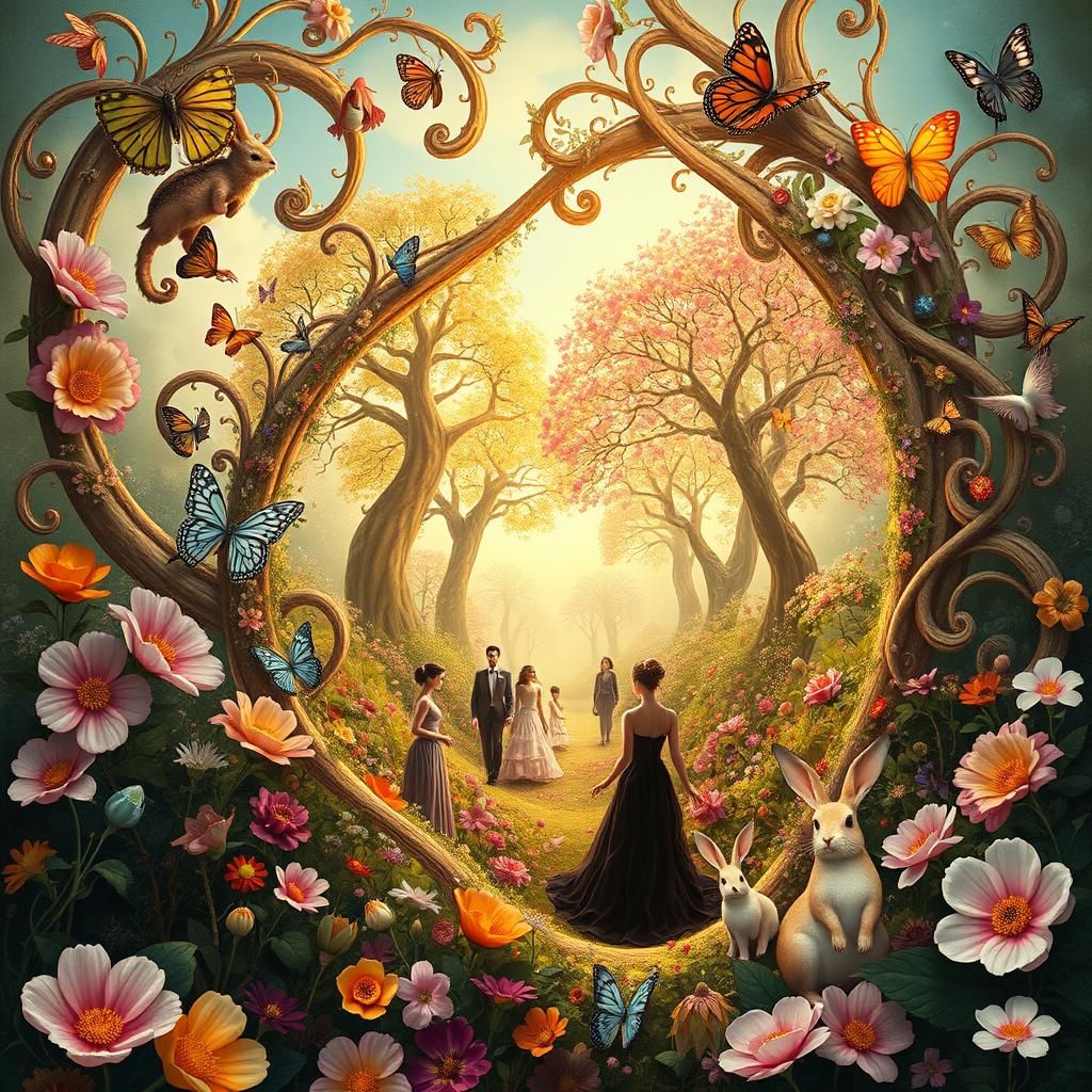 Floral Portal to Fantasy Garden, Art Nouveau Style