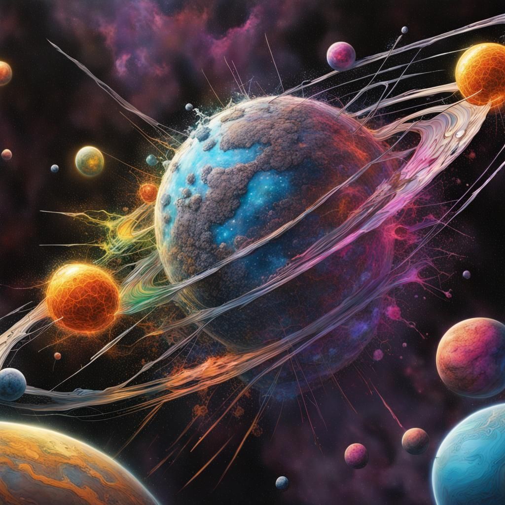 Hyperrealistic Cosmic Explosion in Colorful Graffiti Art