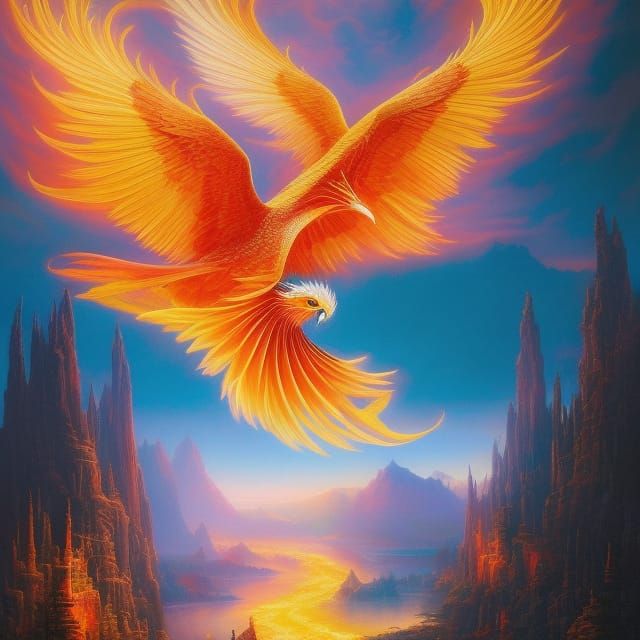 Majestic Phoenix Soaring Through Enchanted Forest