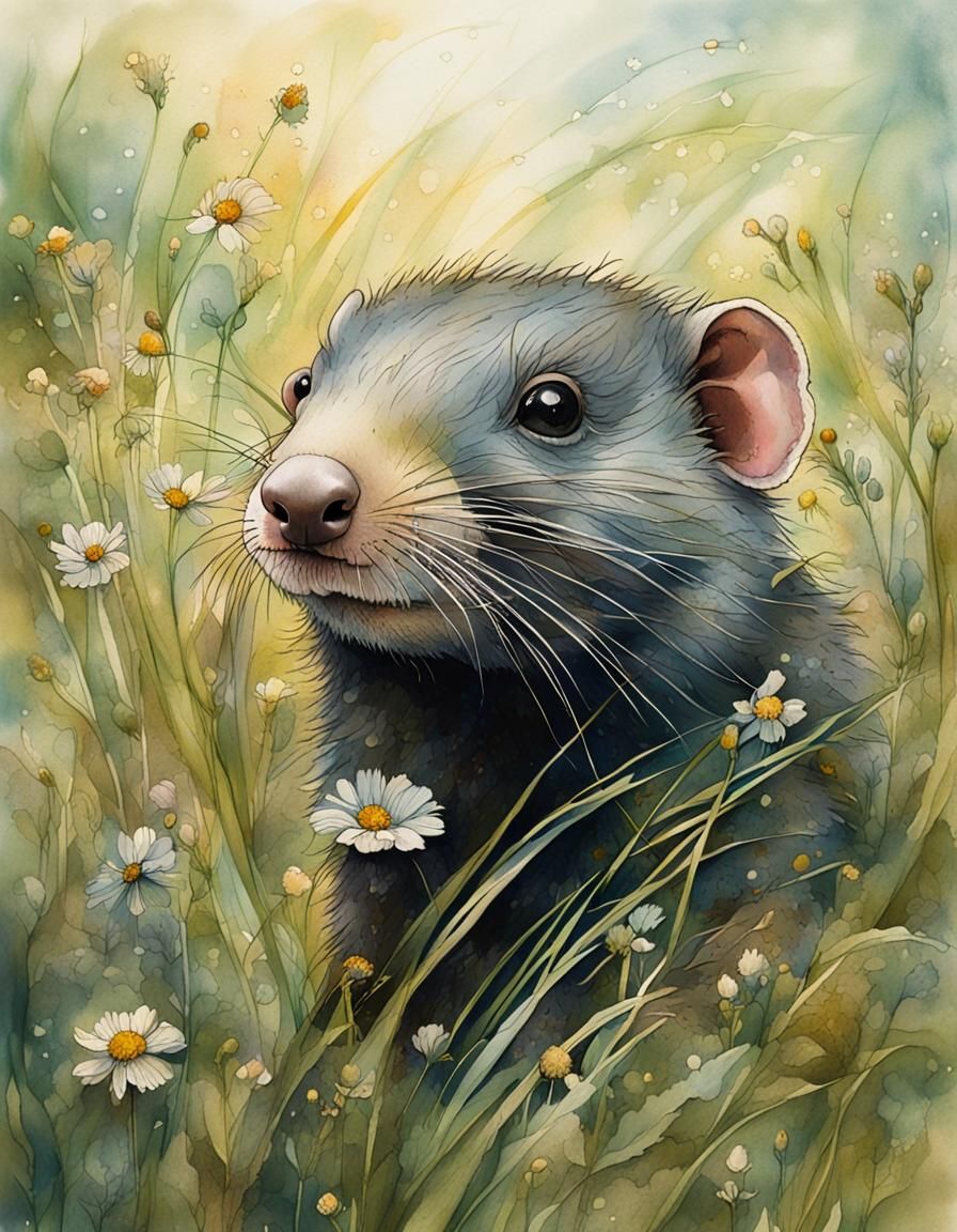 Surreal Mole Portrait in Impressionist Floral Field